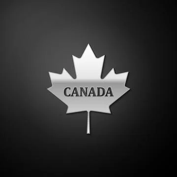 Silver Canadian maple leaf with city name Canada icon isolated on black イラスト素材