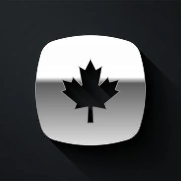 Silver Canadian maple leaf icon isolated on black background. Canada symbol イラスト素材