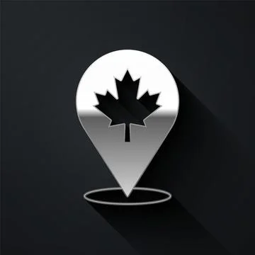 Silver Canadian maple leaf icon isolated on black background. Canada symbol イラスト素材