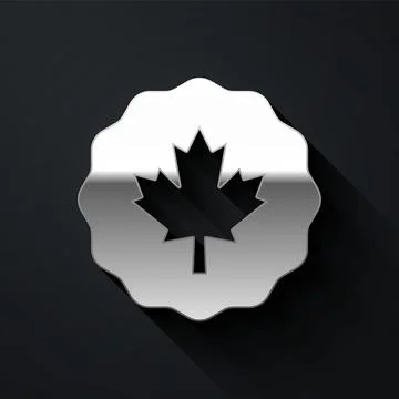 Silver Canadian maple leaf icon isolated on black background. Canada symbol イラスト素材