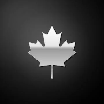 Silver Canadian maple leaf icon isolated on black background. Canada symbol イラスト素材