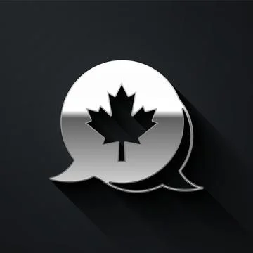 Silver Canadian maple leaf icon isolated on black background. Canada symbol m イラスト素材
