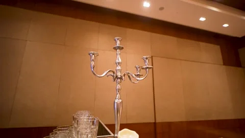 Silver Candelabra Table Centerpiece Stock Footage 341464112
