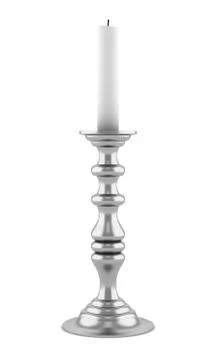 Silver candlestick with candle isolated on white background Stock Illustration