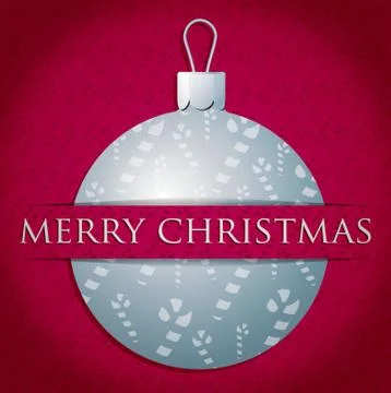 Silver candy cane patterned bauble "Merry Christmas" card in vector format. Illustrazione stock