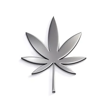 Silver Cannabis Leaf Isolated on White Background. 3D Render Illustration Illustrazione stock