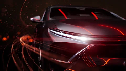 Silver car with the effect of aerodynamic lines in red Stock Footage 273473836