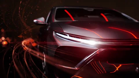 Silver car with the effect of aerodynamic lines in red Video stock 273473839