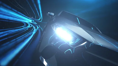 A silver car with the effect of light streaks from blue light Stock-Footage 273475057