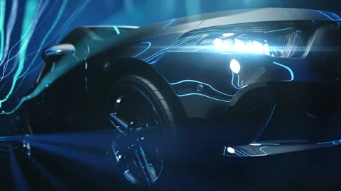 A silver car with the effect of light streaks from blue light Stock Footage 273475142