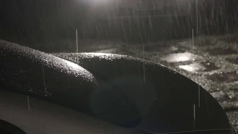 Silver car on rain Stock Footage 104657811