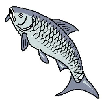 Silver Carp Pixel Art 8 Bit Retro Game Sprite Stock Illustration
