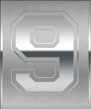 Silver casted number 9 position, place sign Stock Illustration