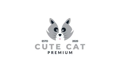 Silver cat face head cute logo design cartoon icon Illustrazione stock