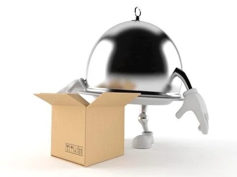 Silver catering dome with open box Illustration