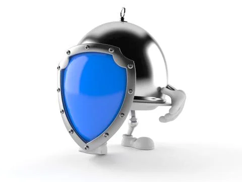 Silver catering dome with shield 스톡 일러스트