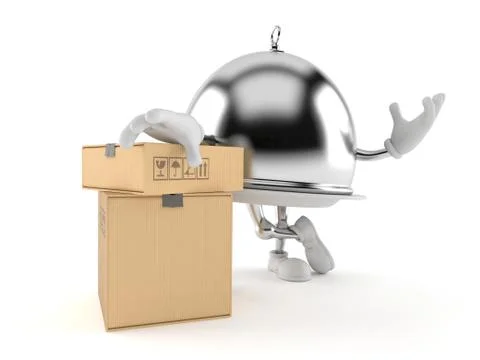 Silver catering dome with stack of boxes 스톡 일러스트