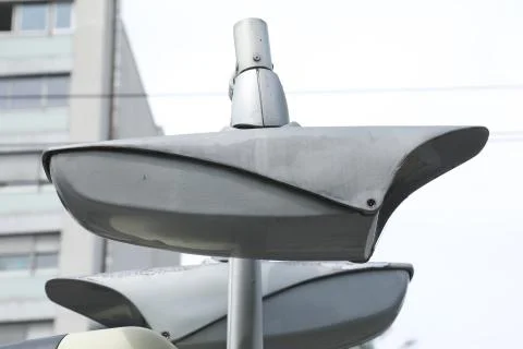 Silver CCTV Camera. Protection security system watching people Stock Photos