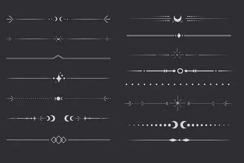 Silver celestial divider thin line border decoration. Collection tribal with 스톡 일러스트