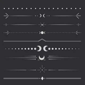 Silver celestial divider thin line border decoration. Collection tribal with Illustrazione stock