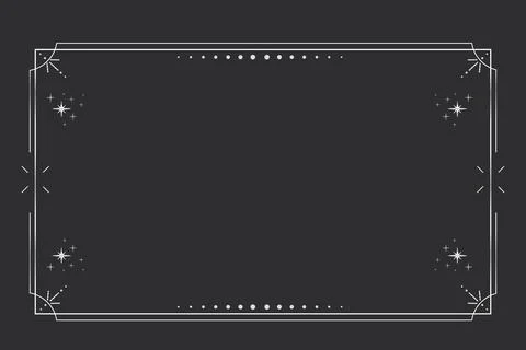 Silver celestial minimal esoteric frame, thin line border, mystyc linear Stock Illustration