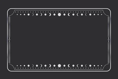 Silver celestial minimal esoteric frame, thin line border, mystyc linear Stock Illustration