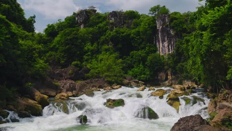 Silver Chain Falling Pool Waterfall Stock Footage 341736911