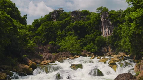 Silver Chain Falling Pool Waterfall Stock Footage 341737293