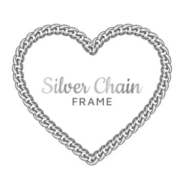 Silver chain heart love border frame. Stock Illustration