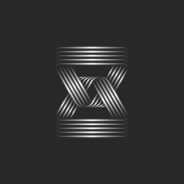 Silver chain logo with triangular links, creative overlapping two triangles l Stock-Illustration