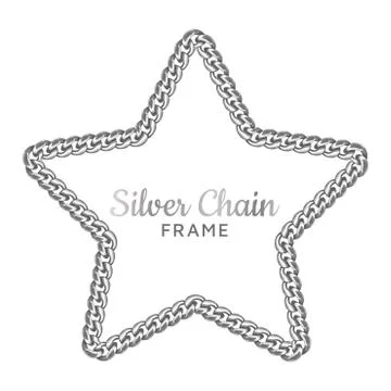 Silver chain star border frame. Wreath starry shape. Jewelry. Stock Illustration
