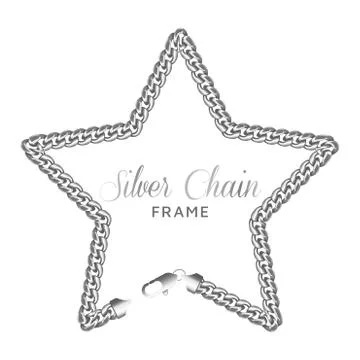 Silver chain star border frame. Stock Illustration