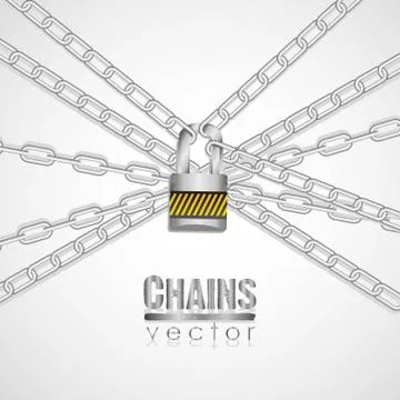 Silver chains attached by a padlock, vector illustration Stock Illustration