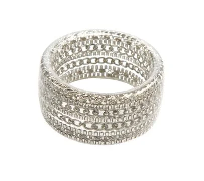 Silver chains in transparent plastic bangle Stock Photos