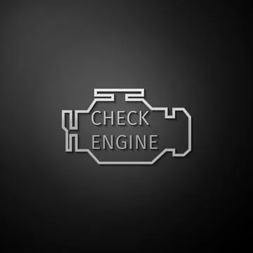 Silver Check engine icon isolated on black background. Long shadow style. Vector Stock Illustration