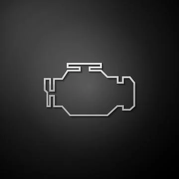 Silver Check engine icon isolated on black background. Long shadow style. Vector Stock Illustration