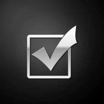 Silver Check mark in a box icon isolated on black background. Tick symbol. Check Stock Illustration