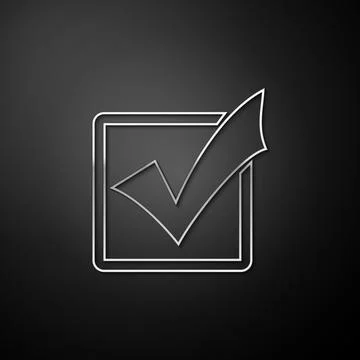 Silver Check mark in a box line icon isolated on black background. Tick symbol Stock Illustration