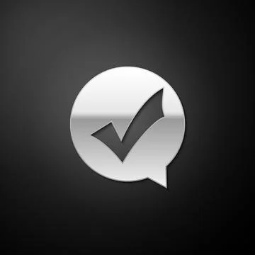Silver Check mark in circle icon isolated on black background. Choice button Stock Illustration