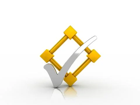 Silver check mark with golden cubes Stock Illustration