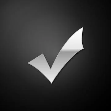 Silver Check mark icon isolated on black background. Tick symbol. Long shadow Stock Illustration