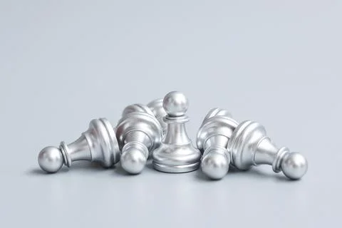 Silver Chess pawn figure stand out from crowd of enermy or opponent. Strate.. Stock Photos