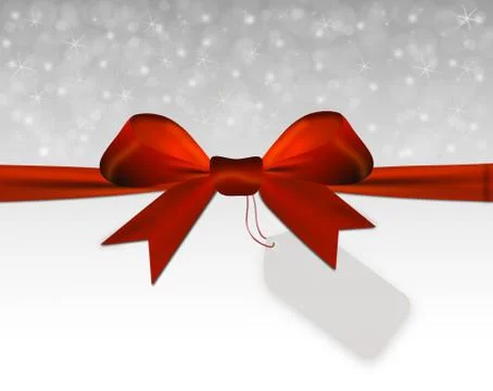 Silver christmas background with red bow with price tag Stock Illustration