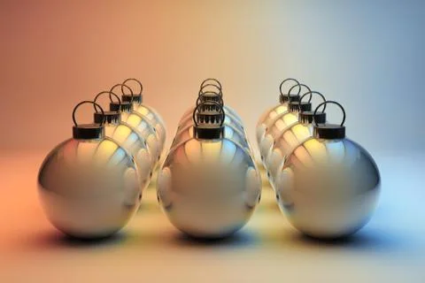 Silver christmas baubles in lines Stock Illustration