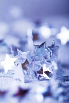 Silver Christmas composition and tiny stars sparkling Stock Photos