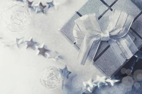 Silver Christmas composition present box heart Stock Photos