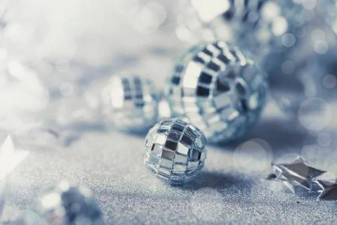 Silver Christmas composition with silver baubles Stock Photos