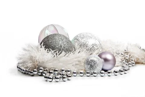 Silver christmas decorations Stock Photos