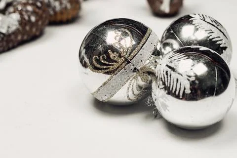 Silver Christmas decorations Stock Photos