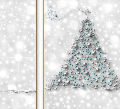 Silver christmas tree card Stock Illustration